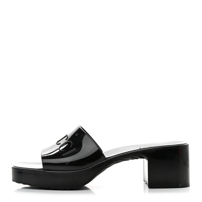 Gucci Rubber Gucci Logo Womens Platform 20/60mm Slide Sandals 37 Black 1 of 9