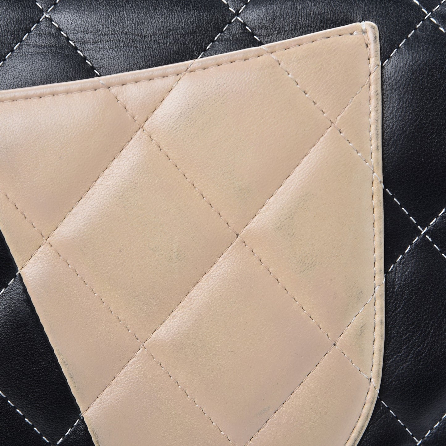 Lambskin Quilted Colorblock Jumbo Double Flap Black White Beige
