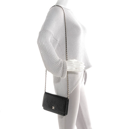 Chanel Lambskin Camellia Wallet on Chain WOC Black 2 of 9