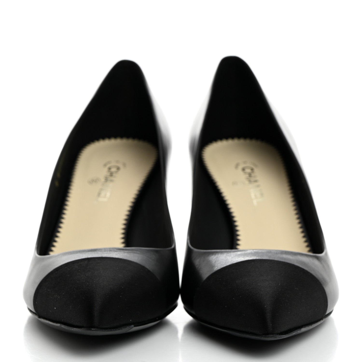 Chanel Lambskin Grosgrain Pearl Cap Toe Pumps 37 Black 2 of 8