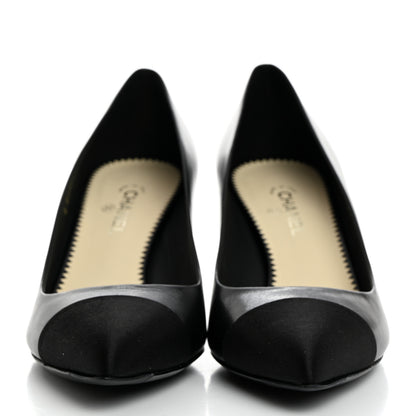 Chanel Lambskin Grosgrain Pearl Cap Toe Pumps 37 Black 2 of 8