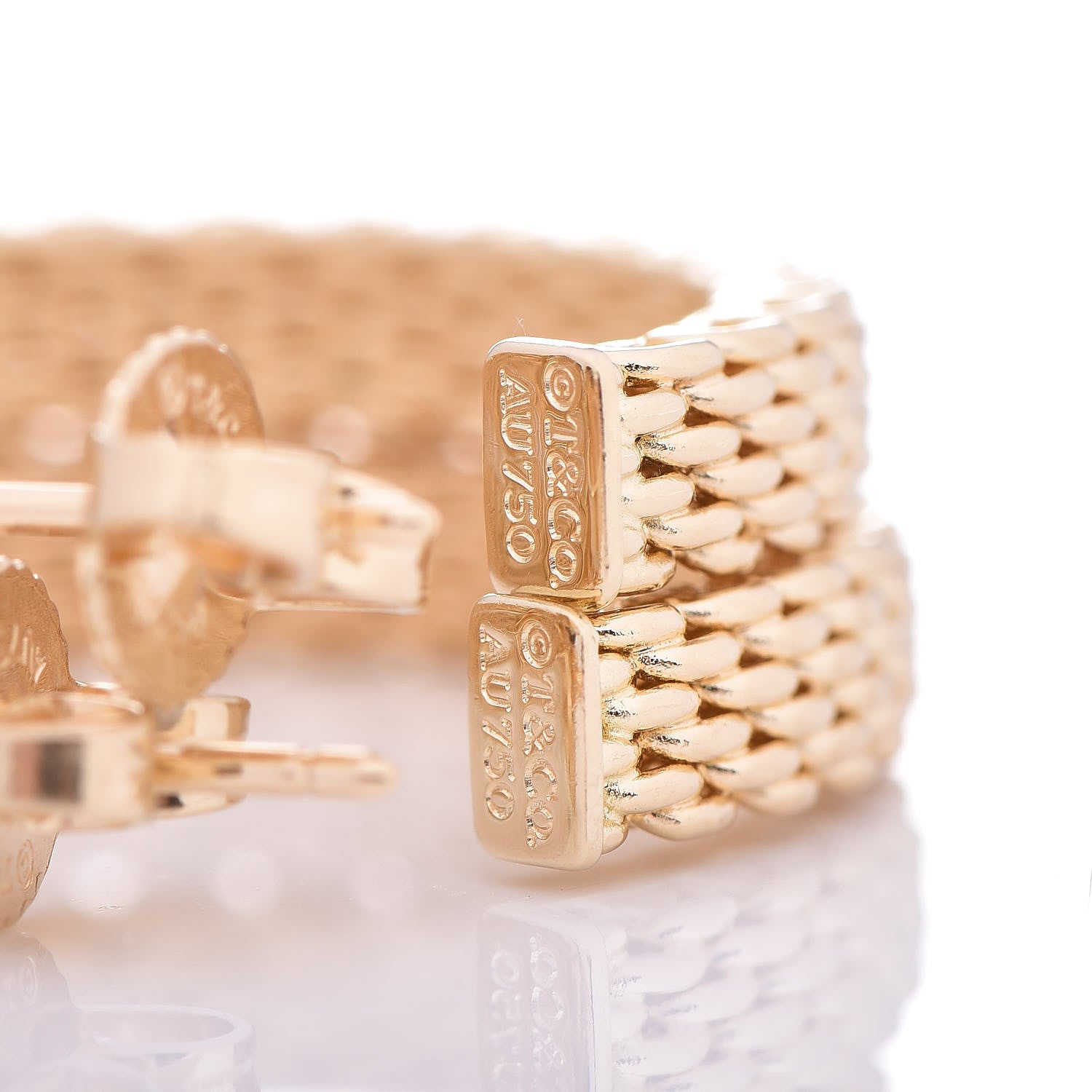 Tiffany 18K Yellow Gold Medium Somerset Mesh Hoop Earrings 4 of 4