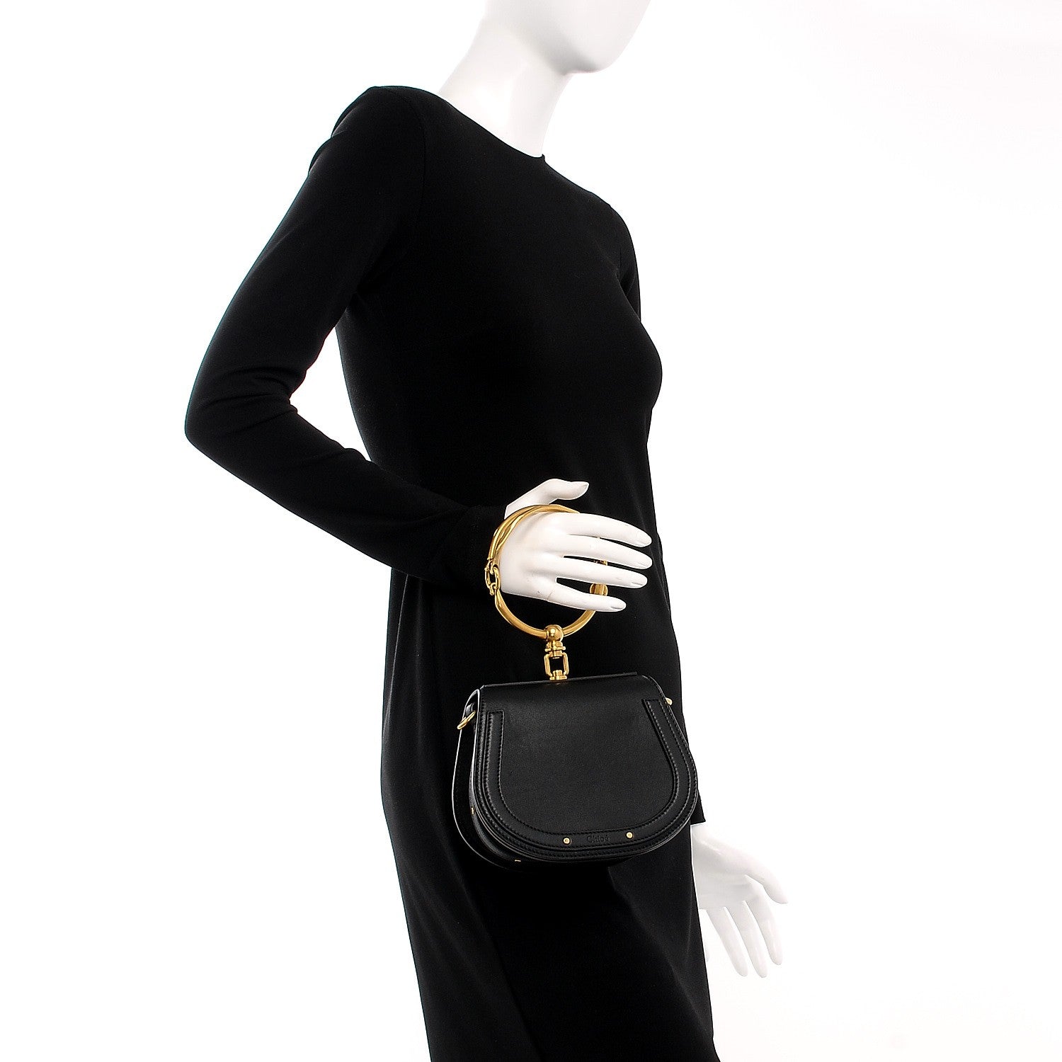 Chloe Calfskin Suede Small Nile Bracelet Bag Black 3 of 10