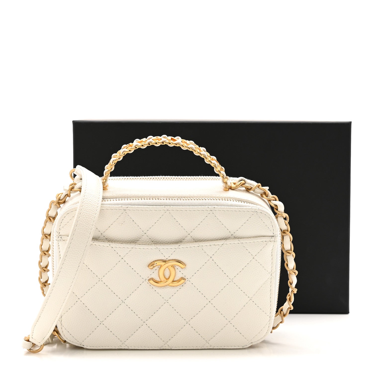 Chanel Caviar Quilted Chain Top Handle Vanity Case White 14 of 14