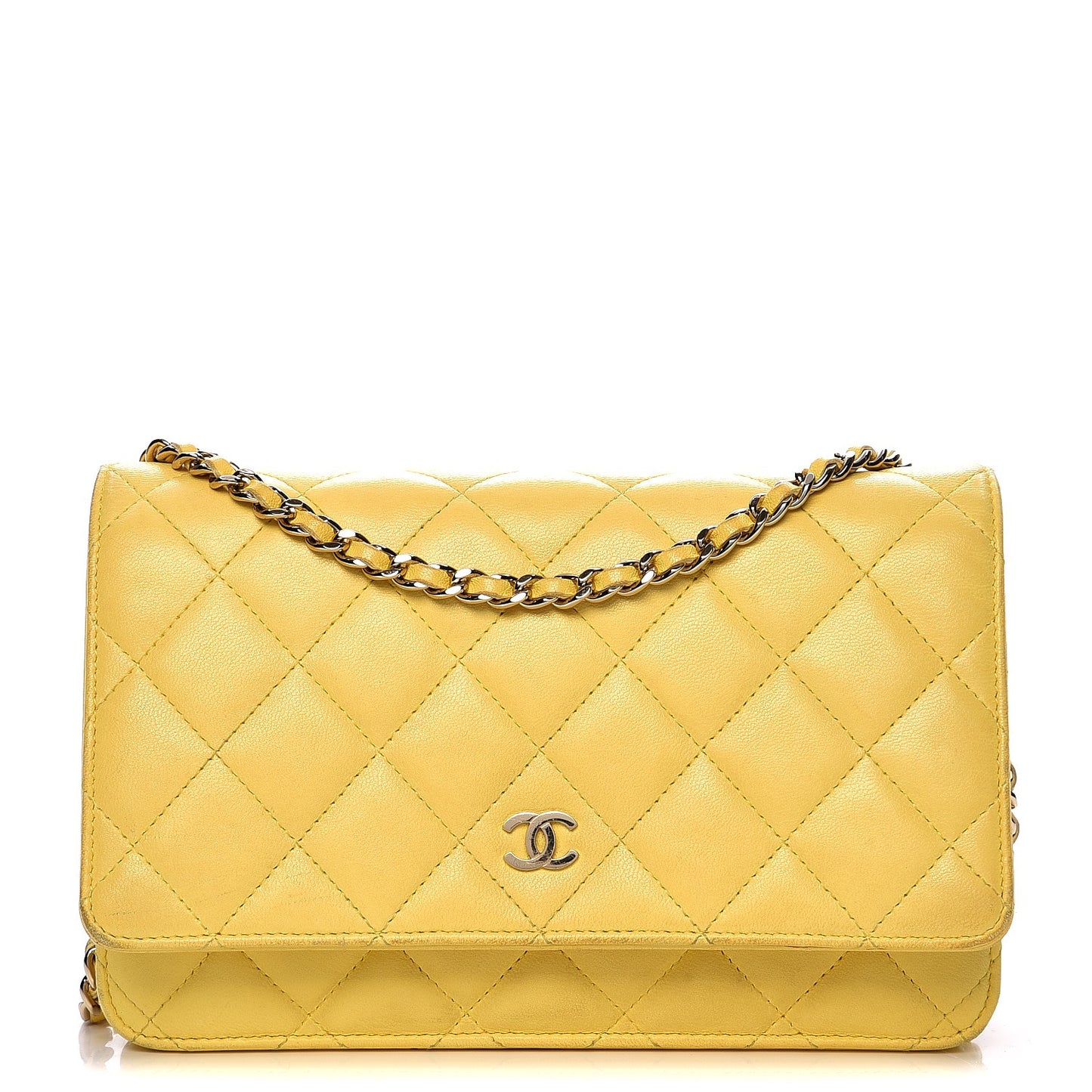 Lambskin Quilted Wallet on Chain WOC Yellow