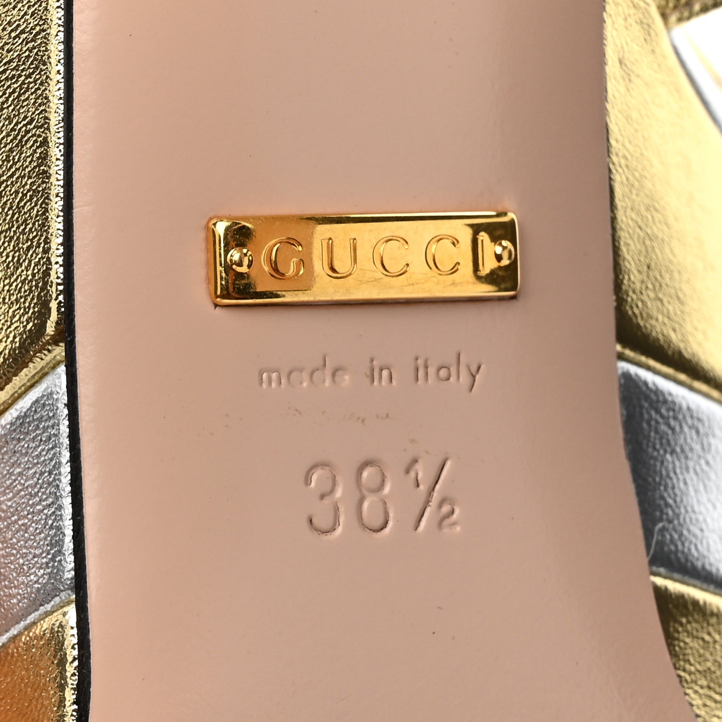 Metallic Nappa Double G 40/135mm Platform Sandals 38.5 Gold Silver