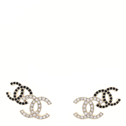 Chanel Crystal Double CC Earrings Gold Black 1 of 5