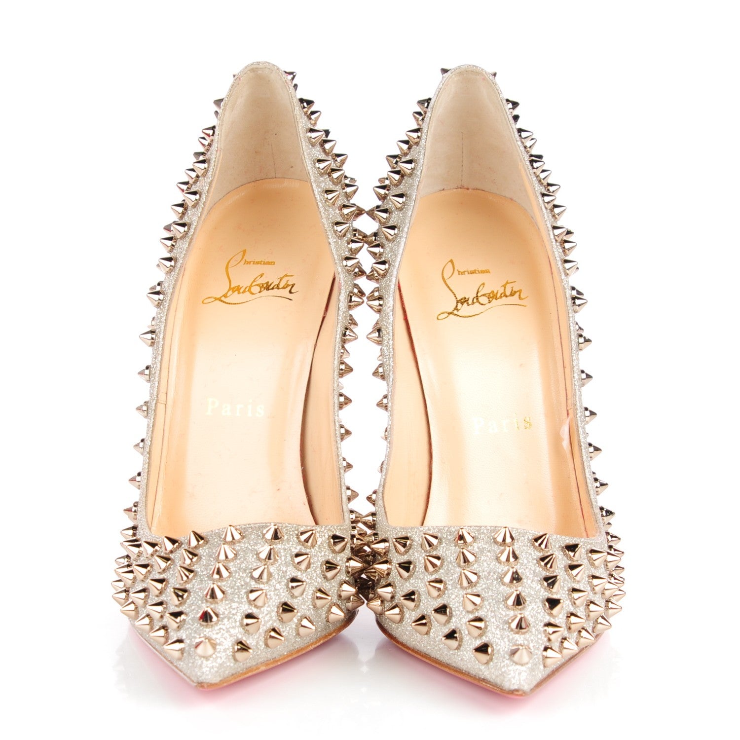Christian Louboutin Glitter Mini Specchio Follies Spikes 120 Pumps 37 Colombe 2 of 7