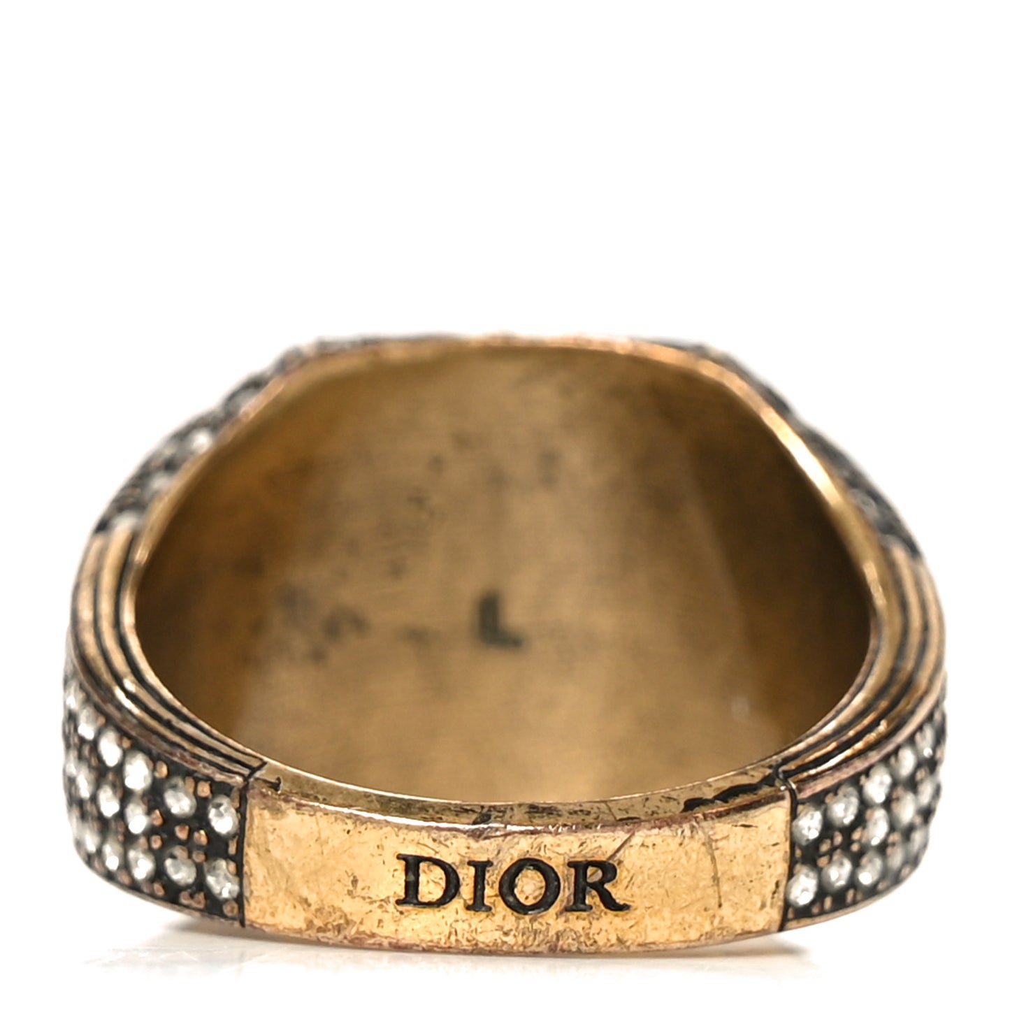 Metal Crystal CD Signet Ring L Gold