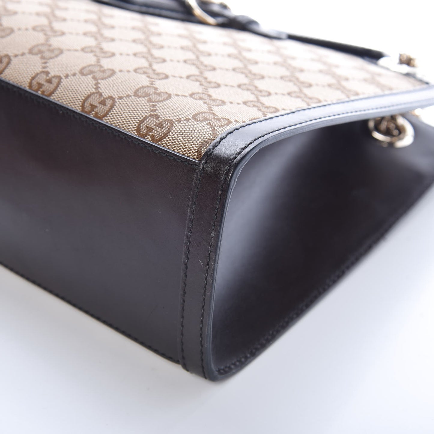 Monogram Margaux Calfskin Large Emily Chain Shoulder Bag Beige Ebony Cocoa