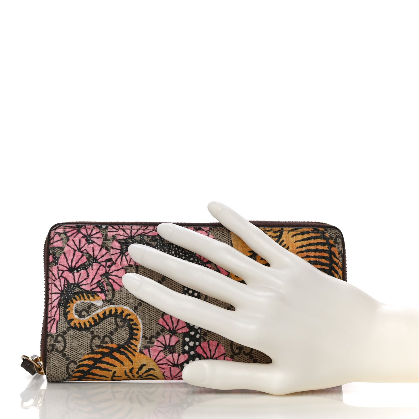 GG Supreme Monogram Bengal Zip Around Wallet Beige Pink