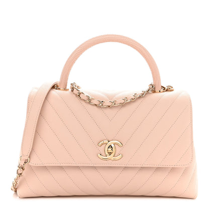 Chanel Caviar Lizard Chevron Quilted Small Coco Handle Flap Beige 1 of 9
