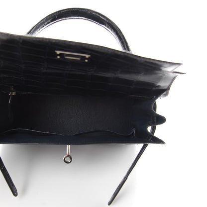 Hermes Shiny Niloticus Crocodile Kelly Sellier 28 Bleu Marine 14 of 42