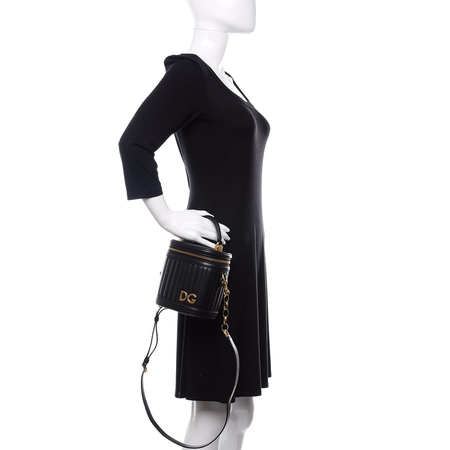 Nappa Quilted DG Girls Top Handle Bucket Bag Black