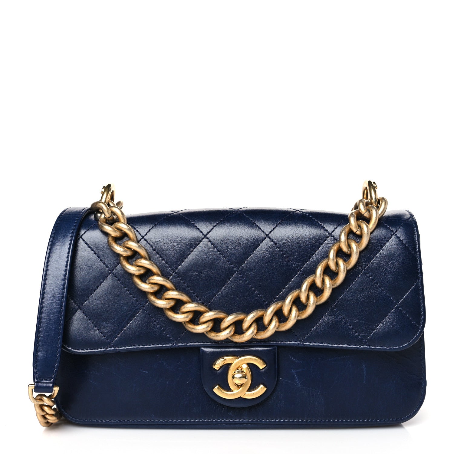 Chanel Calfskin Quilted Small Straight Lined Flap Blue 1 of 10