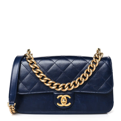 Chanel Calfskin Quilted Small Straight Lined Flap Blue 1 of 10