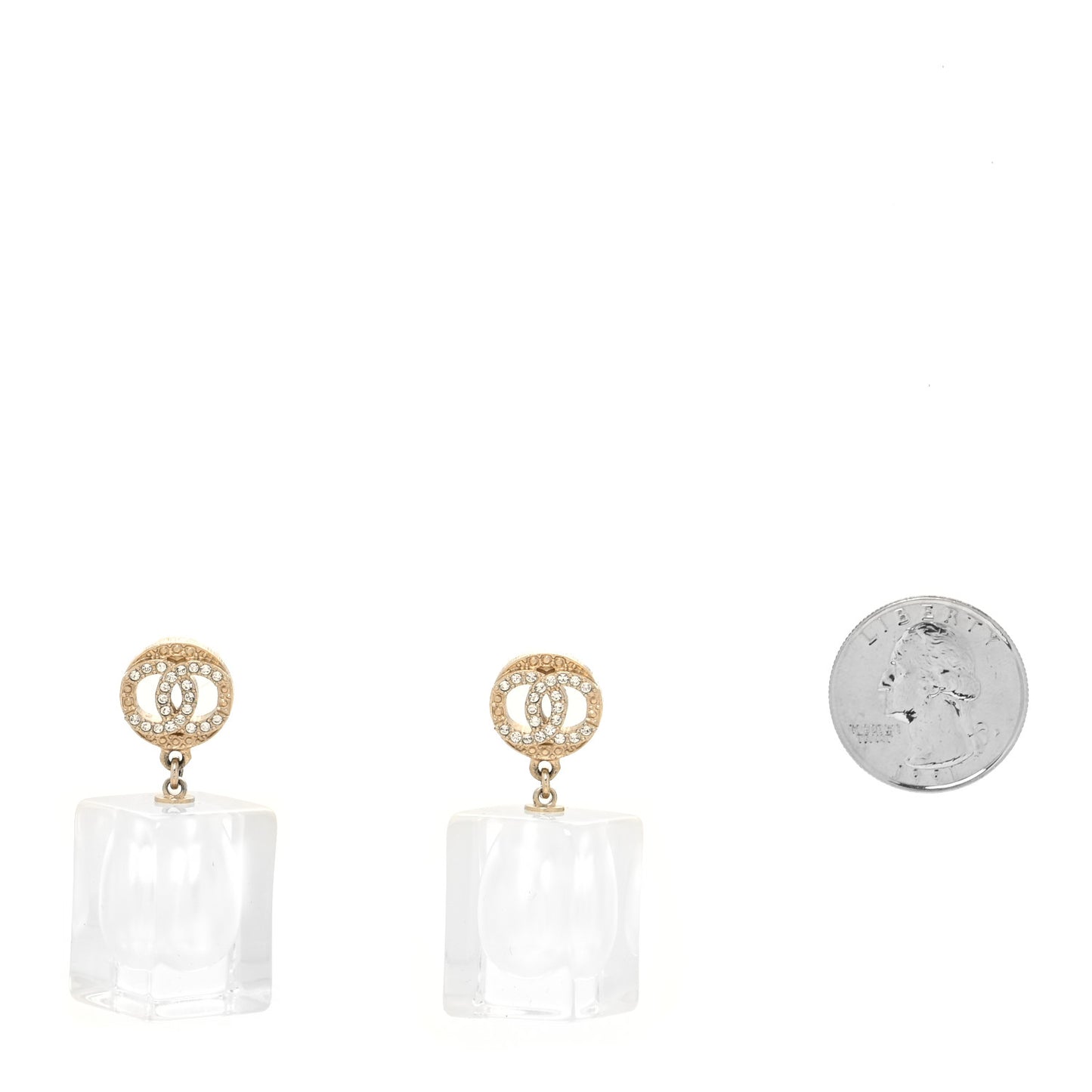 Crystal Lucite Pearl CC Drop Earrings Gold