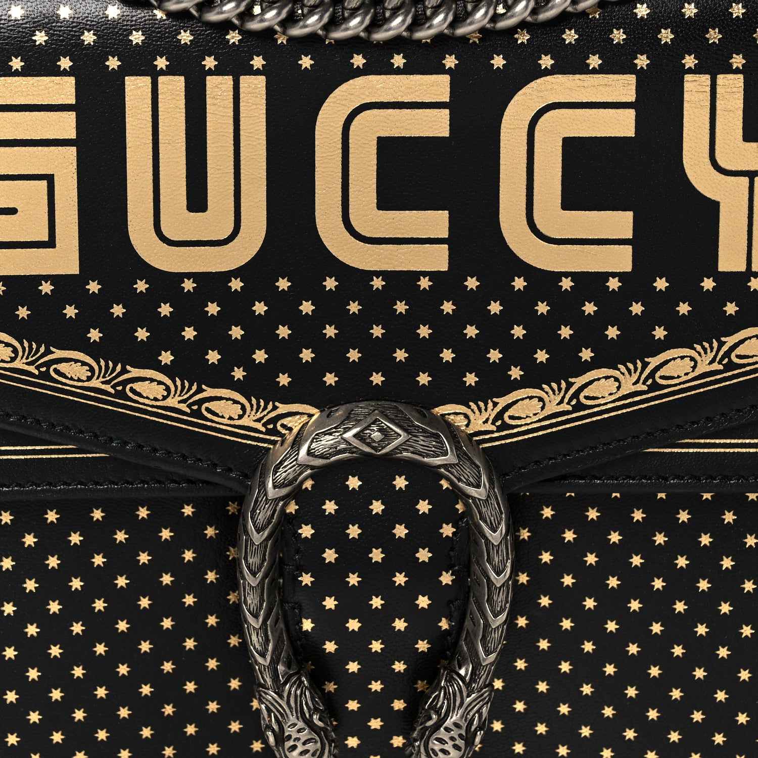 Gucci X SEGA Calfskin GUCCY Stars Medium Dionysus Shoulder Bag Black Gold 8 of 12