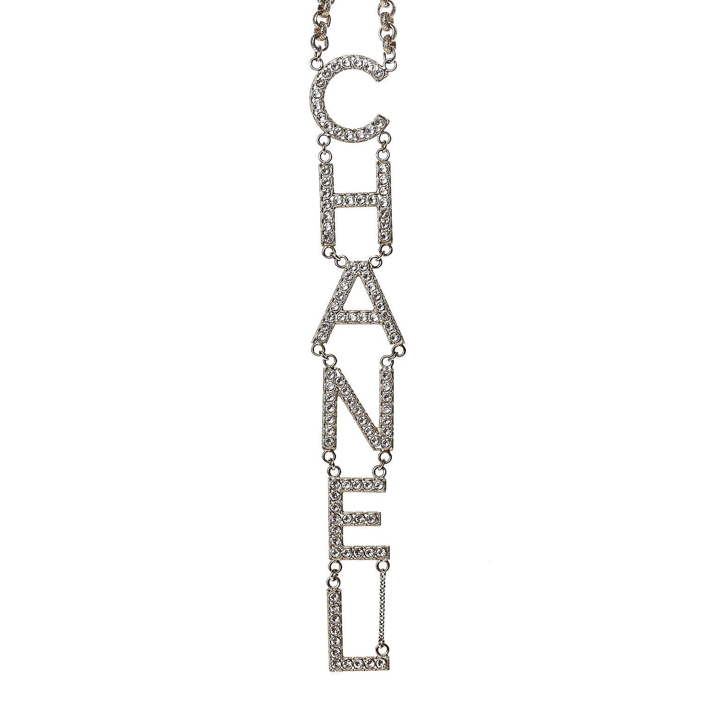 Metal Crystal Cha-Nel Logo Necklace Gold