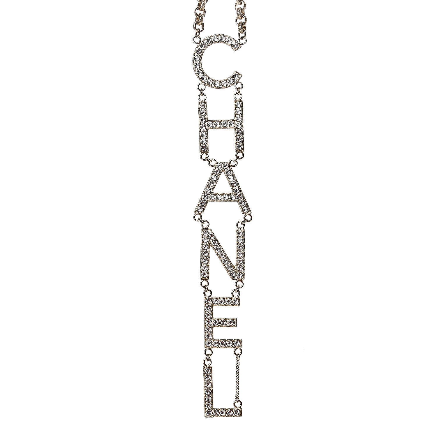 Chanel Metal Crystal Cha-Nel Logo Necklace Gold 4 of 6