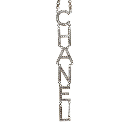 Chanel Metal Crystal Cha-Nel Logo Necklace Gold 4 of 6