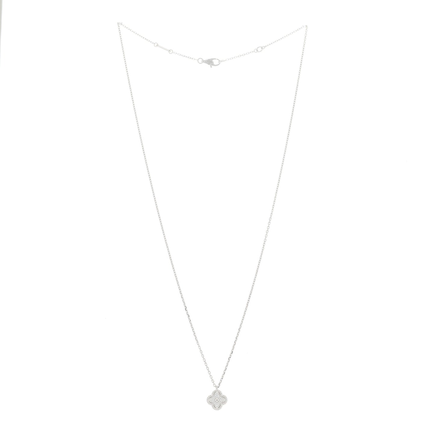 18K White Gold Diamond Sweet Alhambra Pendant Necklace