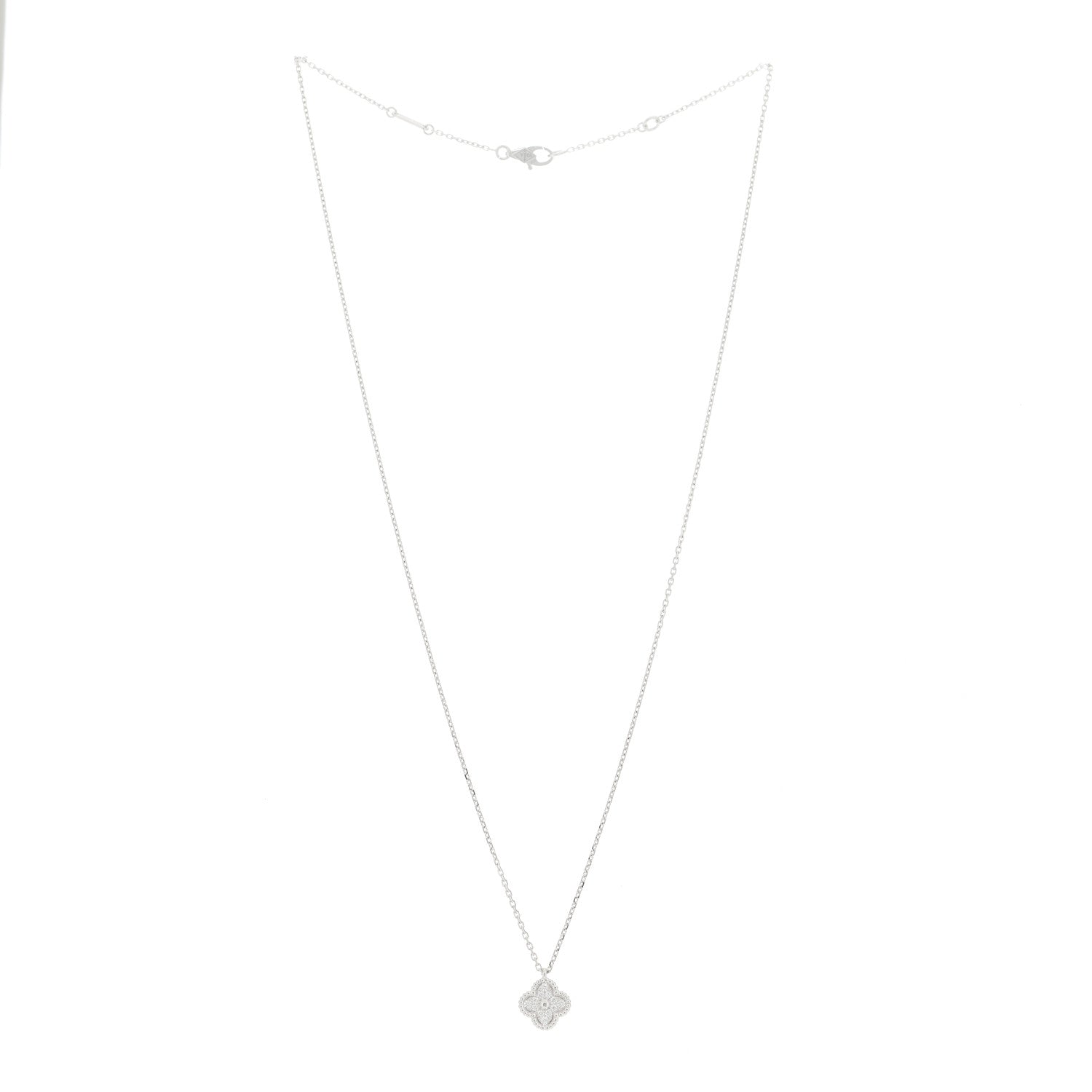 Van Cleef & Arpels 18K White Gold Diamond Sweet Alhambra Pendant Necklace 2 of 4