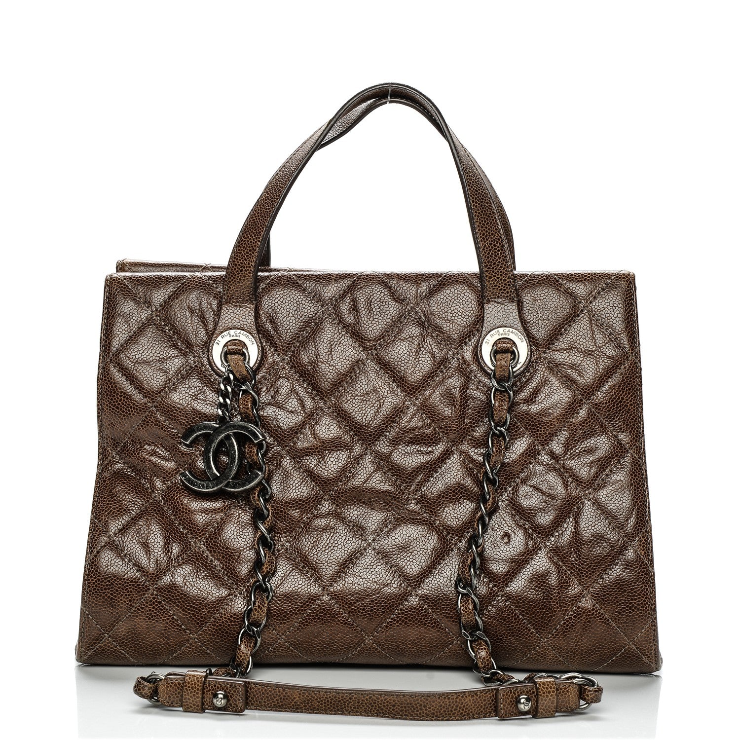 Chanel Crumpled Grained Calfskin CC Crave Tote Brown 1 of 7