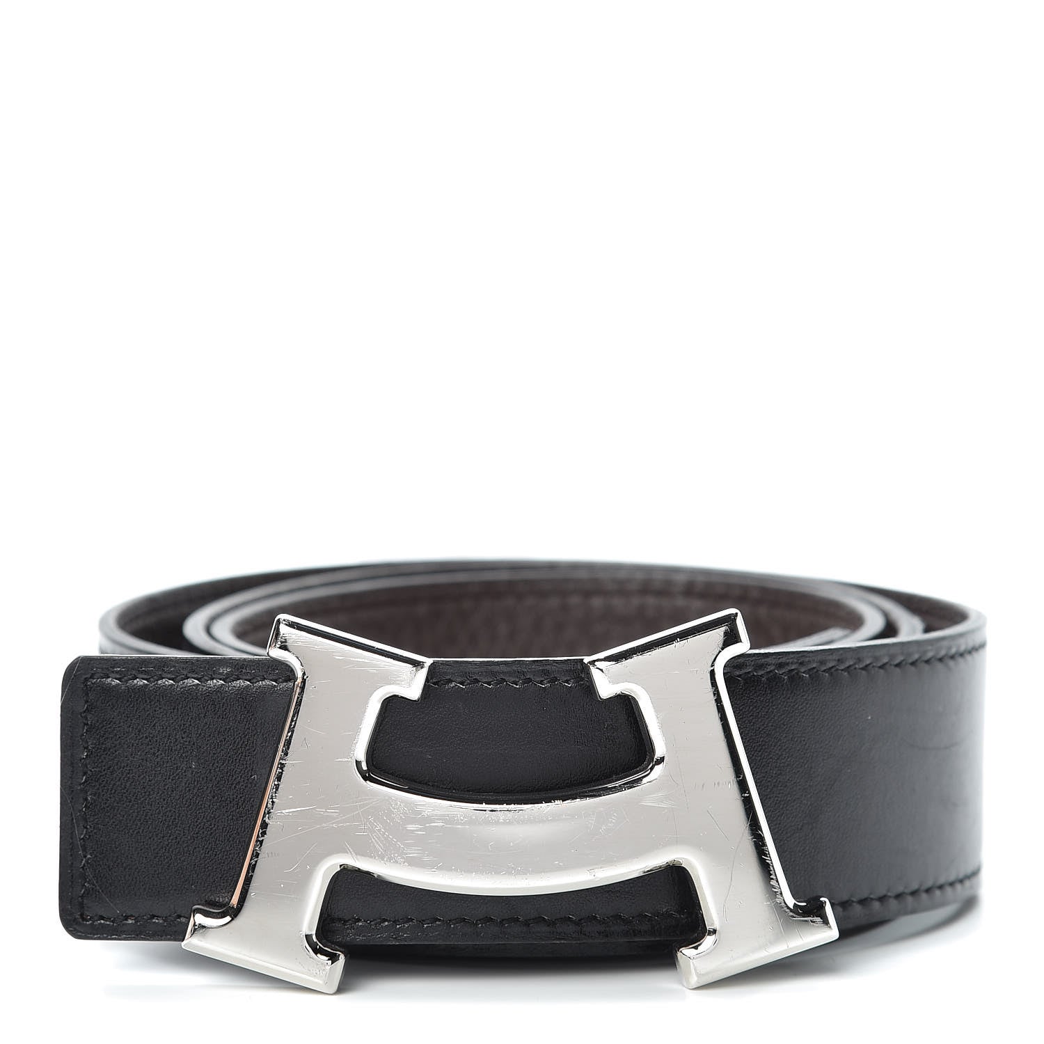 Hermes Box Togo Smile H Belt 80 Black Chocolate 1 of 6