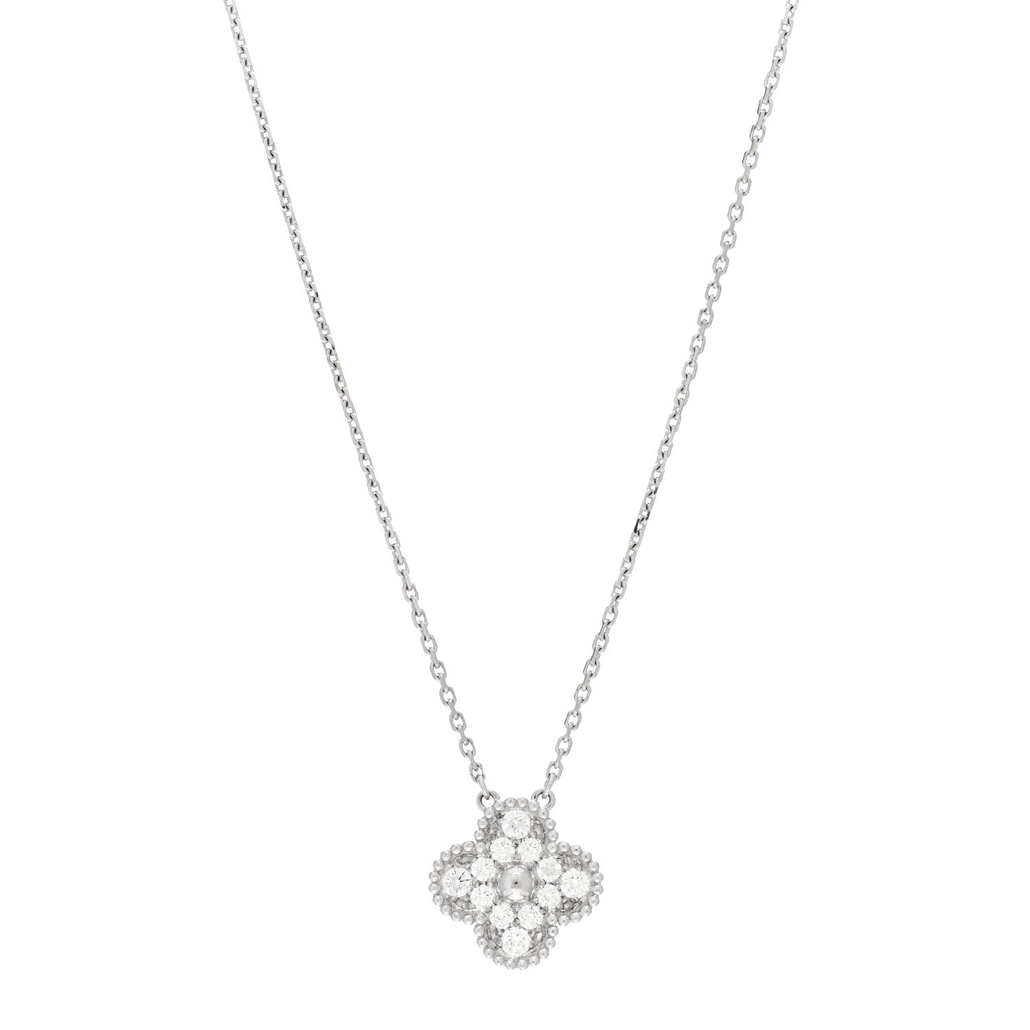 Van Cleef & Arpels 18K White Gold Diamond Vintage Alhambra Pendant Necklace 1 of 6