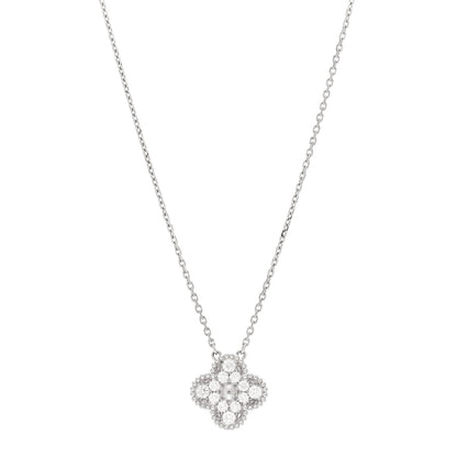 Van Cleef & Arpels 18K White Gold Diamond Vintage Alhambra Pendant Necklace 1 of 6