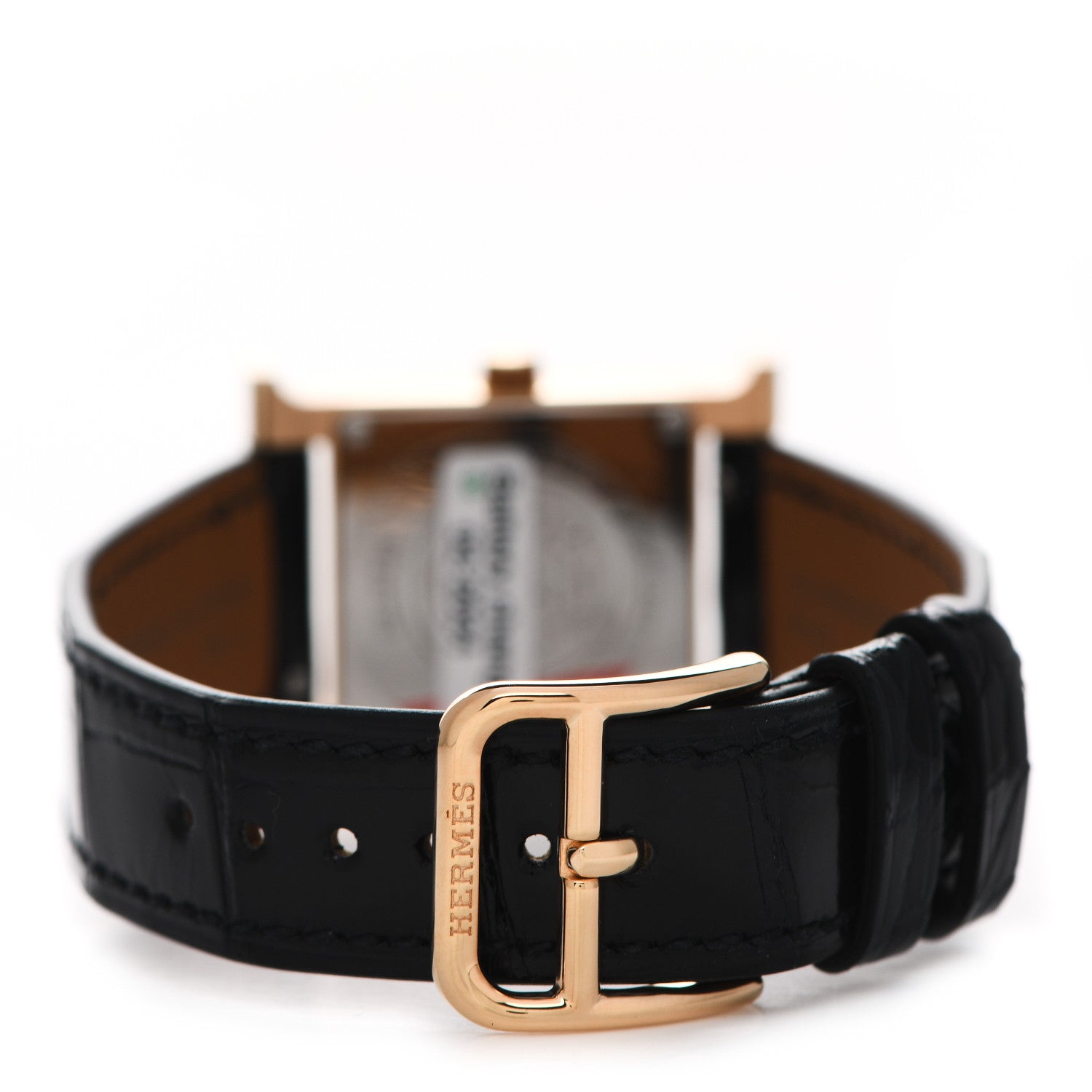 Hermes Stainless Steel Alligator Diamond Mother of Pearl 21mm Heure H Hour Quartz Watch Noir 3 of 5