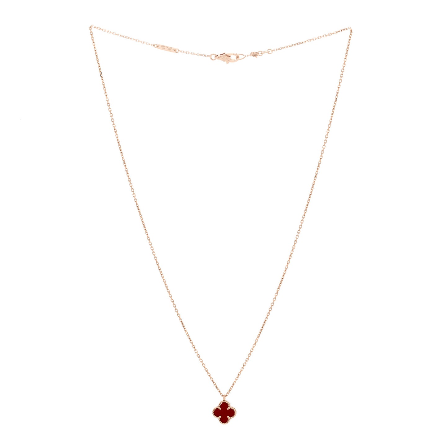 18K Rose Gold Carnelian Sweet Alhambra Pendant Necklace
