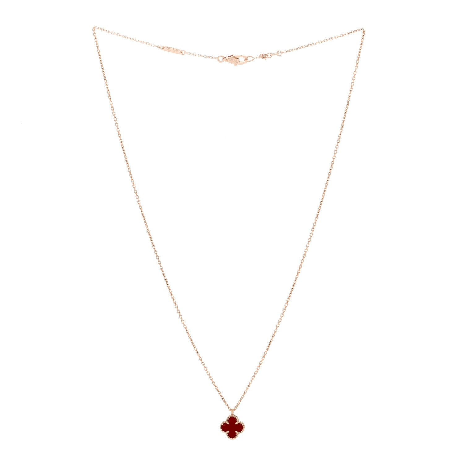 Van Cleef & Arpels 18K Rose Gold Carnelian Sweet Alhambra Pendant Necklace 3 of 6