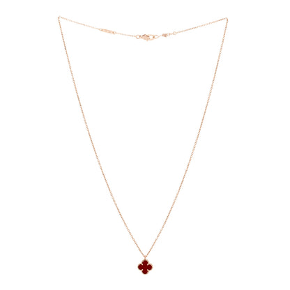 Van Cleef & Arpels 18K Rose Gold Carnelian Sweet Alhambra Pendant Necklace 3 of 6
