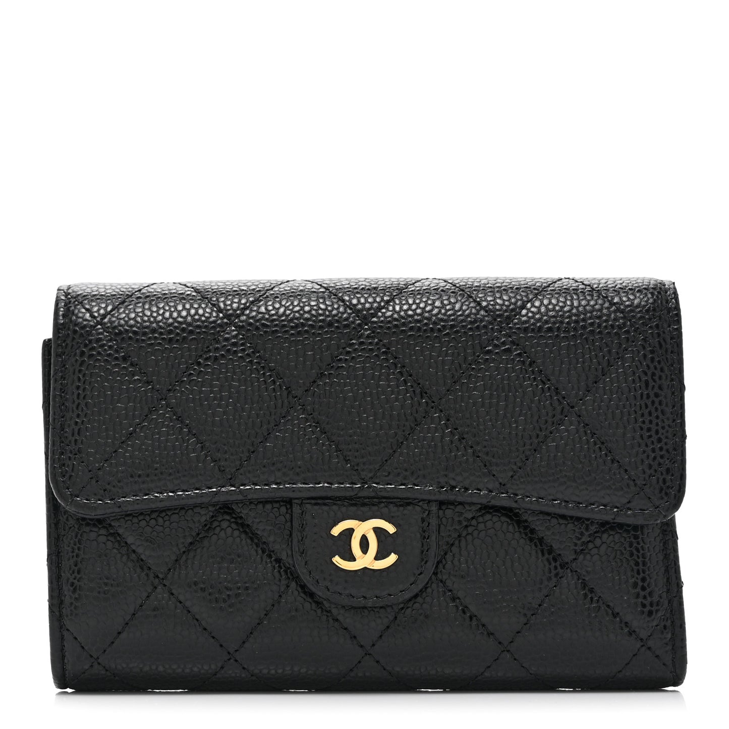 Caviar Quilted Medium Flap Wallet Black