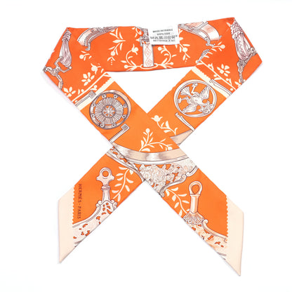 Hermes Silk Etriers Remix Twilly Orange Creme Beige 1 of 4