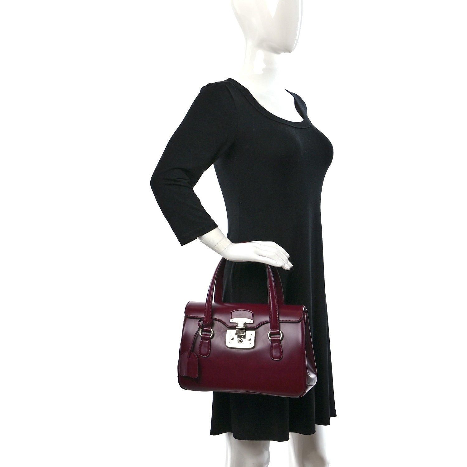 Gucci Regent Calfskin Medium Lady Lock Satchel Purple Wine 2 of 9