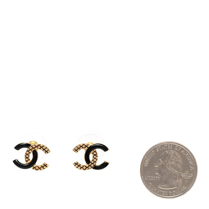 Chanel Enamel Quilted CC Earrings Black Gold 2 of 5