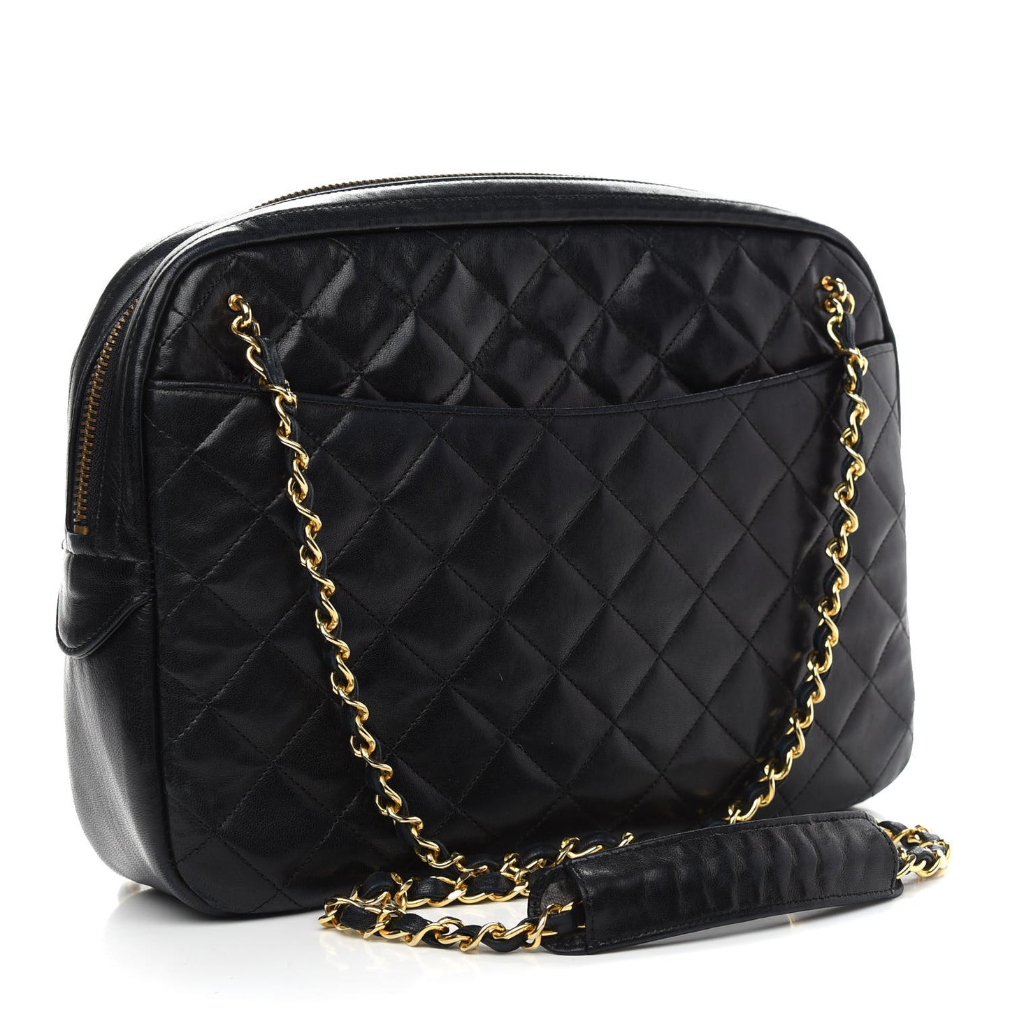 Lambskin Quilted Large Camera Case Black