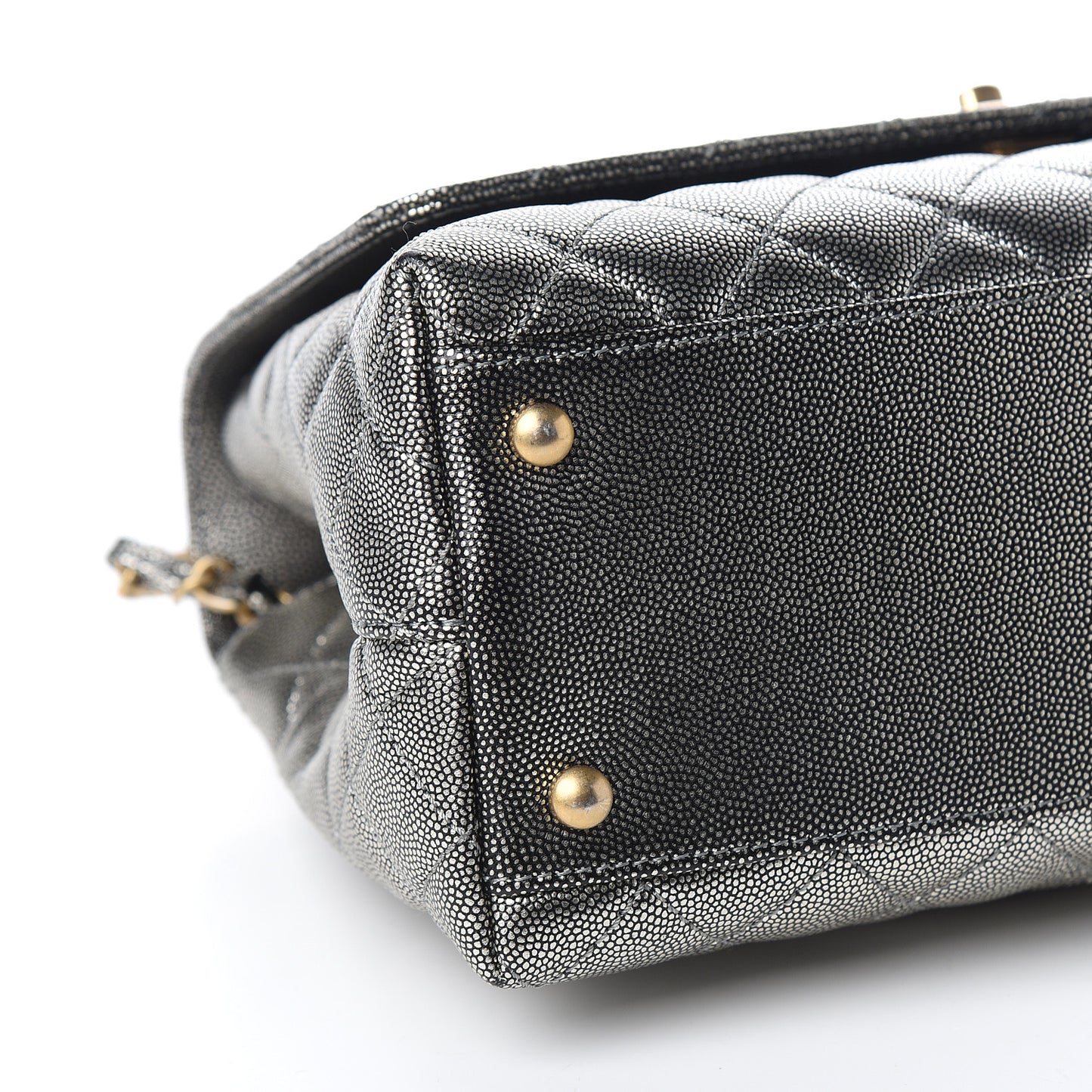 Metallic Caviar Quilted Small Coco Handle Flap Silver