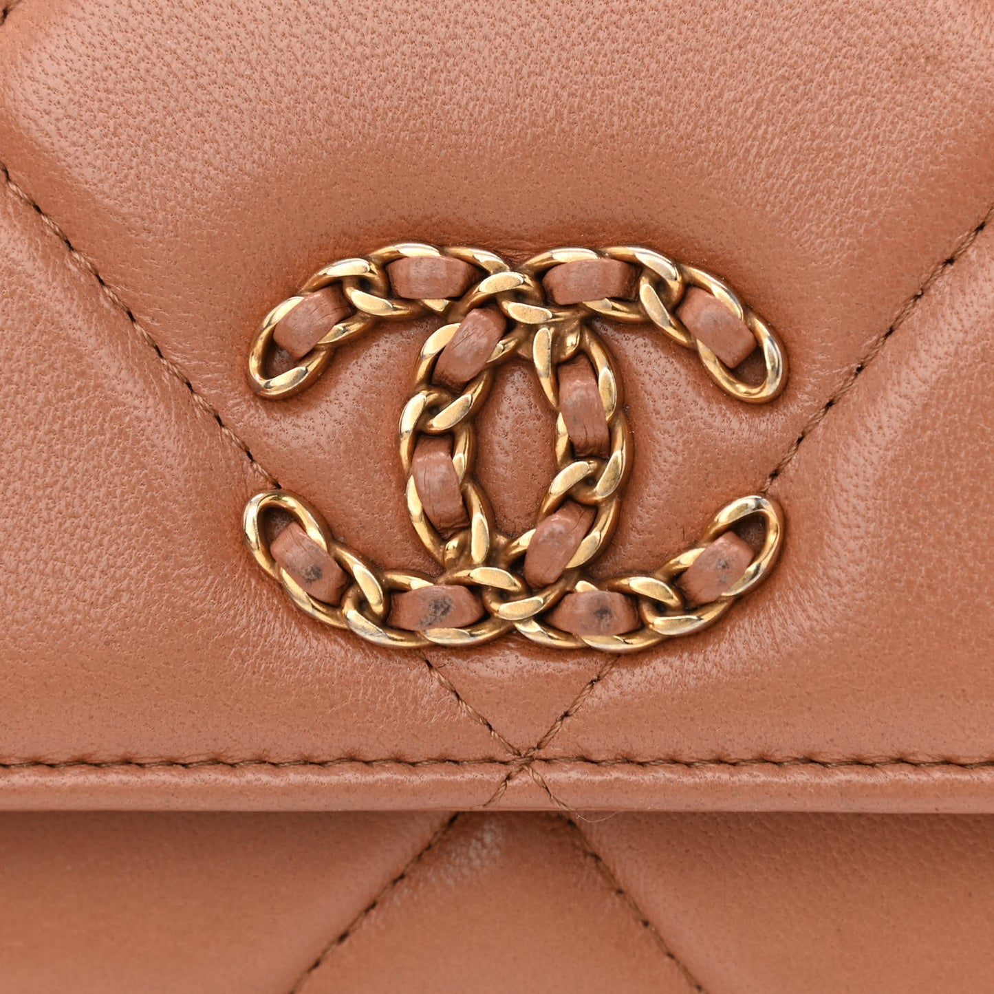 Lambskin Quilted Chanel 19 Wallet On Chain WOC Brown