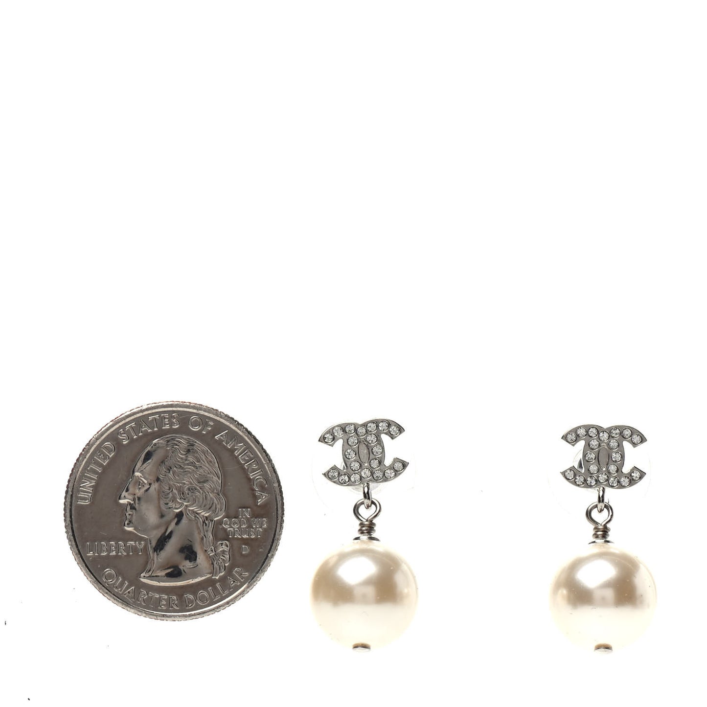 Crystal Pearl CC Drop Earrings Silver Pearly White