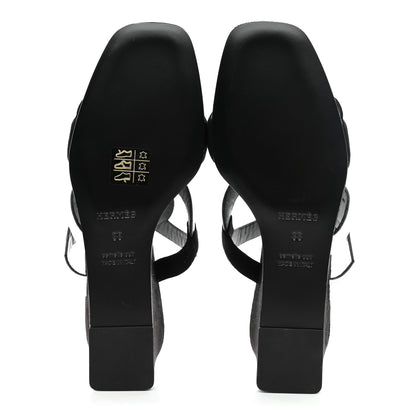 Hermes Metallic Nappa Suede Goatskin Figari 55 Sandals 38 Black Argent 5 of 8