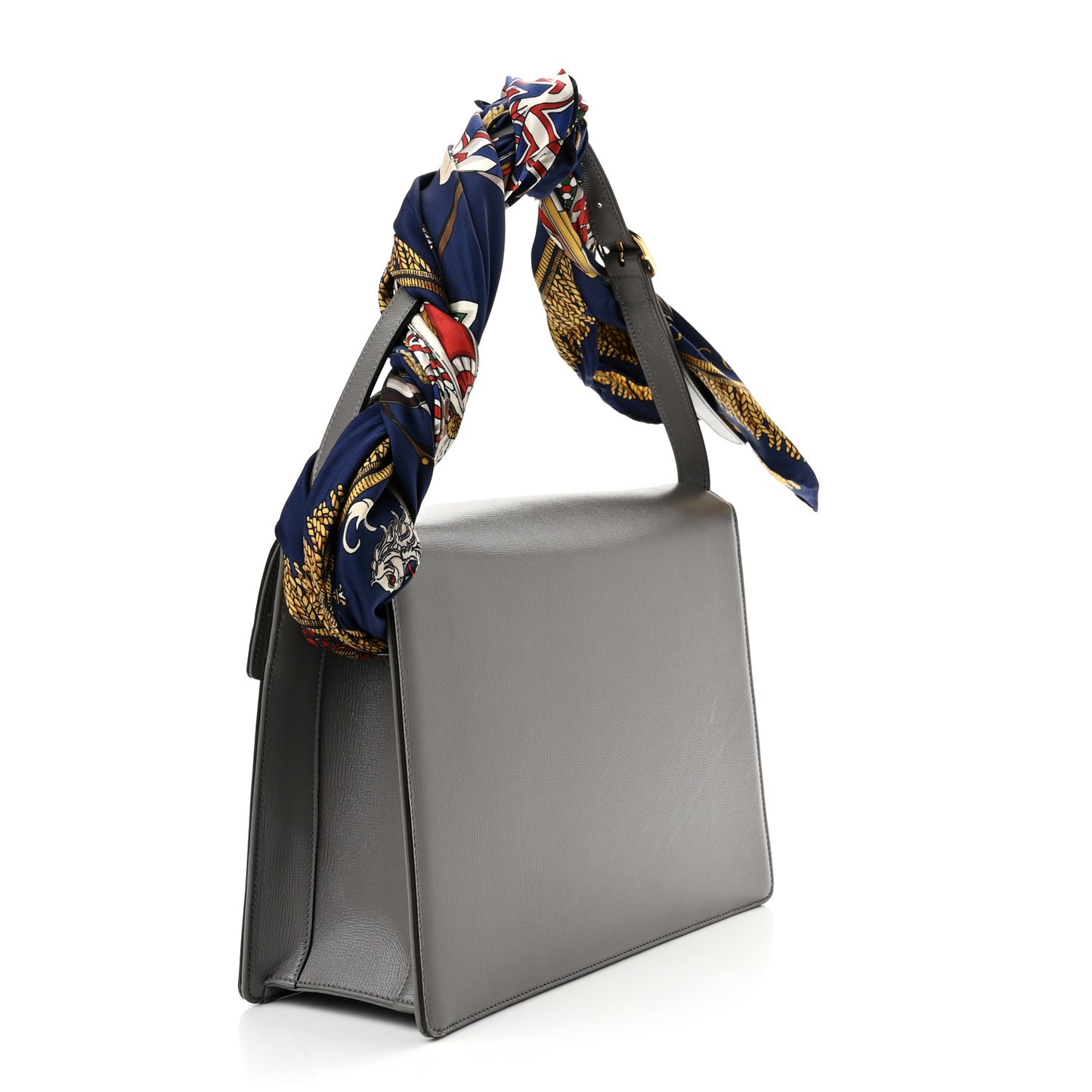 Textured Calfskin Silk Scarf Medium Torchon GG Ring Shoulder Bag Grey