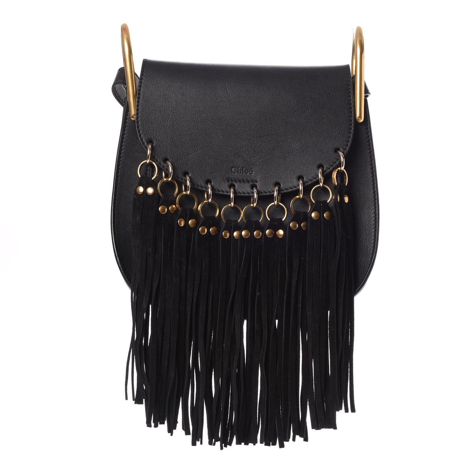 Chloe Calfskin Small Hudson Fringe Shoulder Bag Black 1 of 8