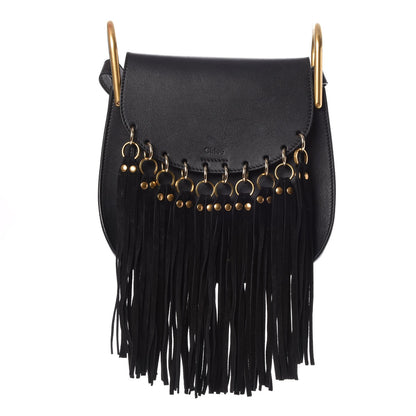 Chloe Calfskin Small Hudson Fringe Shoulder Bag Black 1 of 8