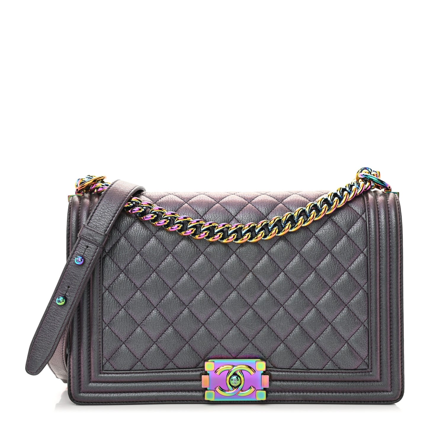 Iridescent Goatskin Quilted New Medium Boy Flap Purple