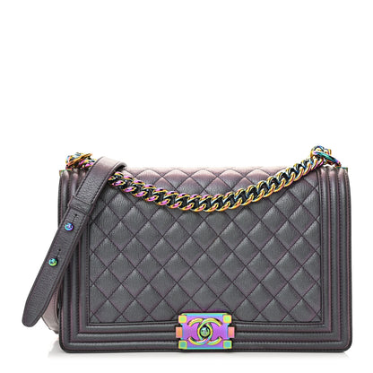 Chanel Iridescent Goatskin Quilted New Medium Boy Flap Purple 1 of 10