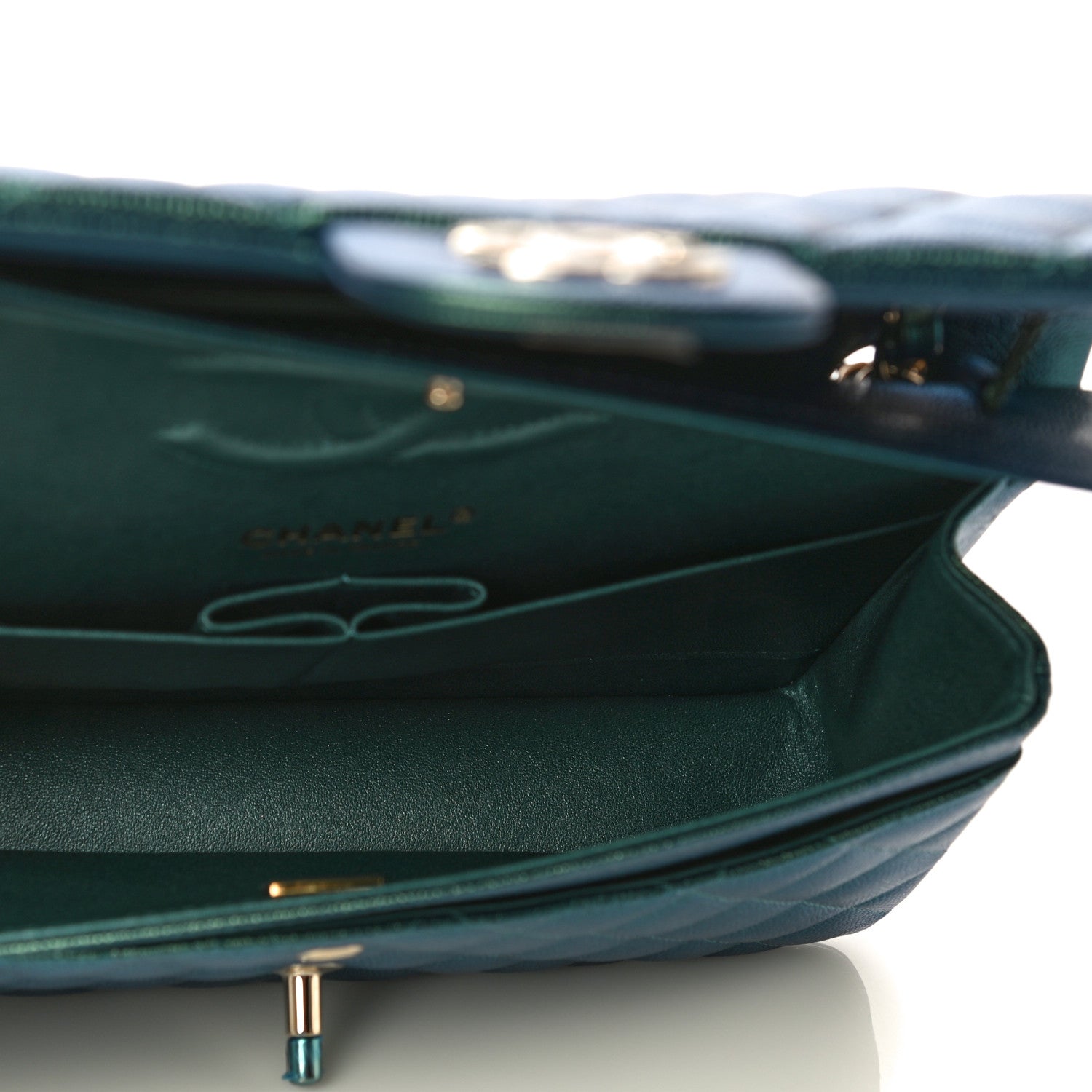 Chanel Iridescent Caviar Quilted Medium Double Flap Green 6 of 12